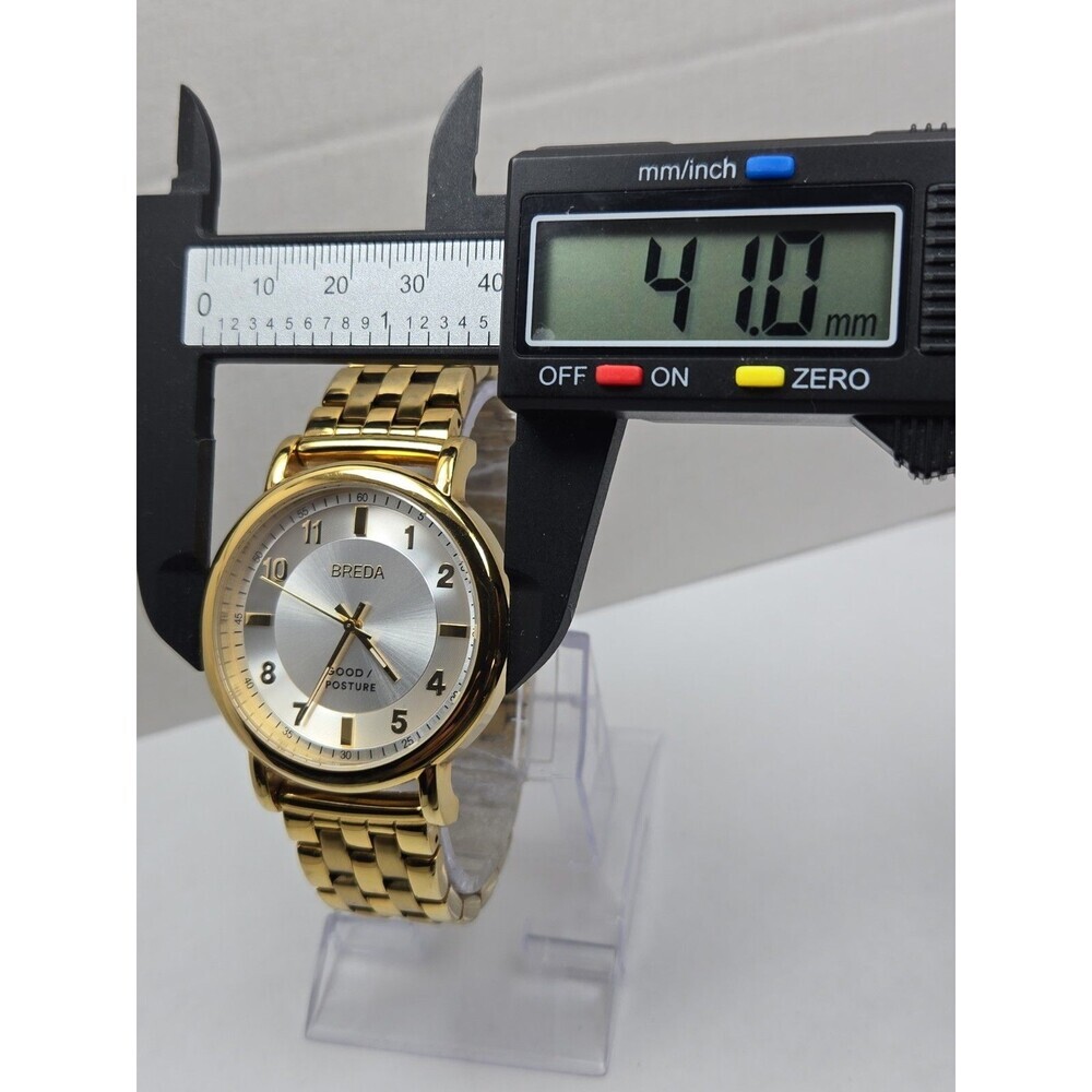 Breda Good Posture Blossom 18K Gold Plated Quartz Watch 41mm Mens New Battery - Picture 5 of 11